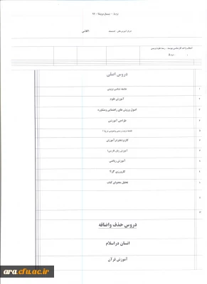 برنامه انتخاب واحد ترم 5 کارشناسی پیوسته